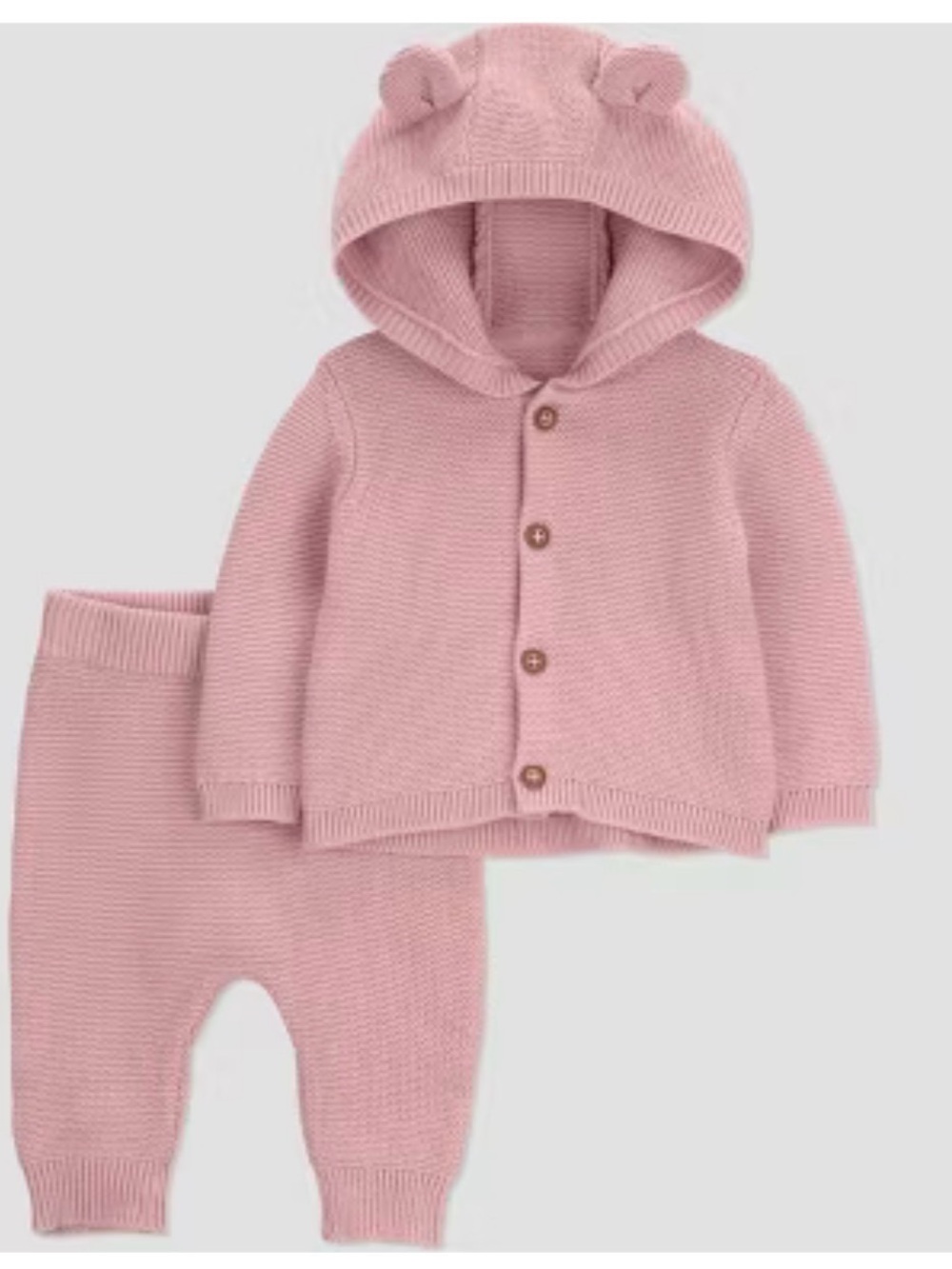 Carters 2pc hooded bear sweater and jogger knit set - newborn pink